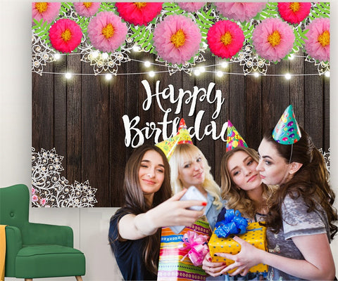 Cumpleaños Personalizado Banner Flor Madera Foto Telón de Fondo TKH1606