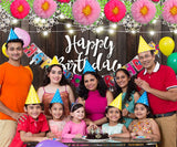 Cumpleaños Personalizado Banner Flor Madera Foto Telón de Fondo TKH1606