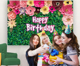 Green Leaves Flowers Birthday Photo Booth Bakckdro