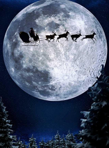 Santa Claus Sleigh Elk Big Moon Background for Potography