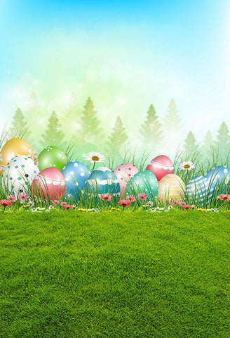 Easter Eggs  Spring Flowers Green Grass Backdrop for Photo Studio LV-1358