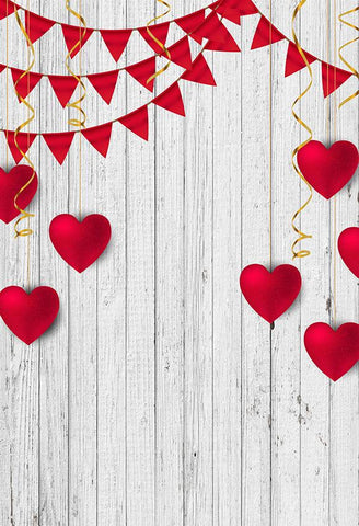 Valentine's Day Red Love Heart White Wood Floor Backdrop for Photos LV-1419