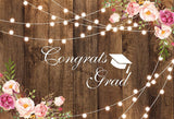 Congratulations Graduation  Wood Flowers Photo Backdrop LV-1751