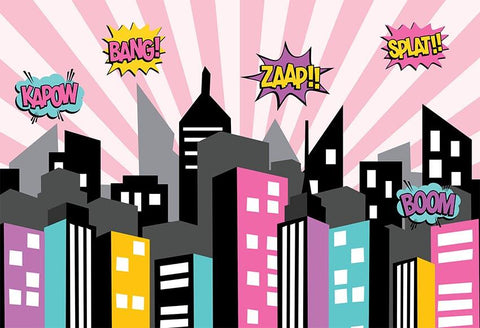 Superhero Themed Backdrop Super City Building for Boy Party Decoration LV-395
