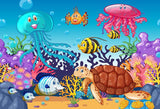 Underwater Animals Tortoise Fish Octopus Ocean Photography Backdrop  LV-477