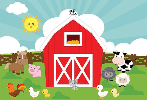 Farm Theme Photography Backdrop Red Barn Animals Barnyard LV-497