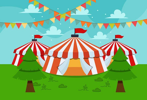 Circus Tent  Green Grass Photography Backdrops  LV-522