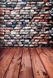 Photo Backdrop Vintage Brick Wall Wood Floor Background LV-698