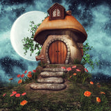 Moonlight Backdrop Cartoon Mushroom House Halloween Backdrops  IBD-19106