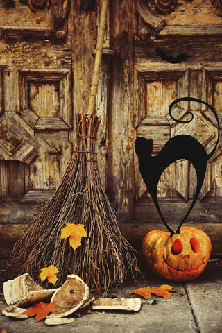 Telón de Fondo para la Fotografía de Puerta Vieja de Madera y Escoba Calabaza de Halloween DBD-P19075